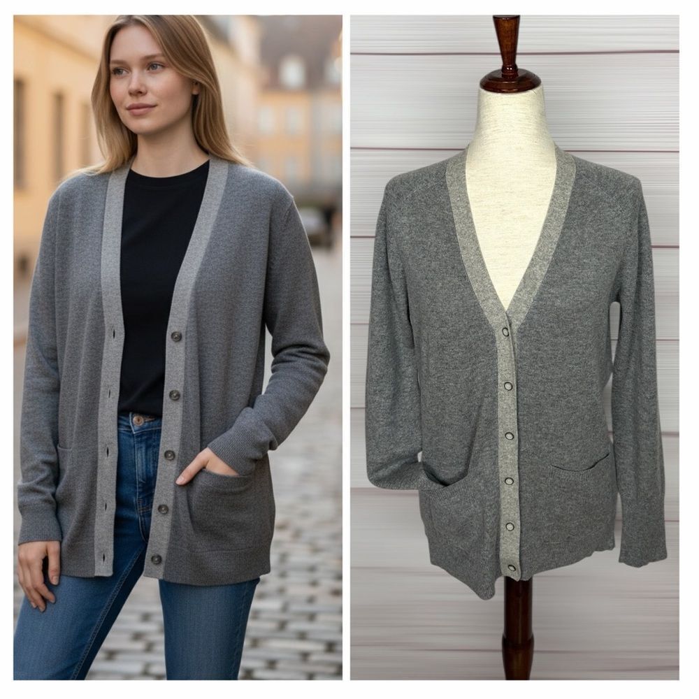 Steven Alan Wool Cashmere Cardigan Sweater Gray V-neck Lightweight Pockets M